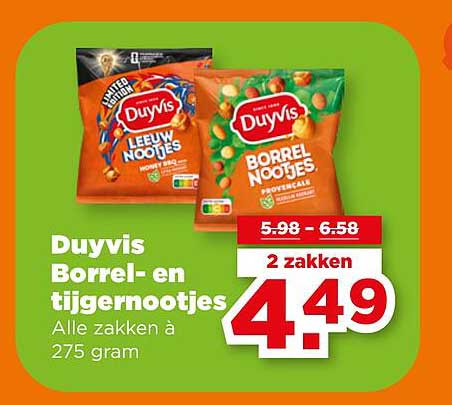 Duyvis Borrel- en tijgernootjes Alle zakken à 275 gram