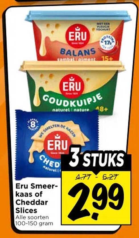 Eru Smeerkaas of Cheddar Slices 3 stuks