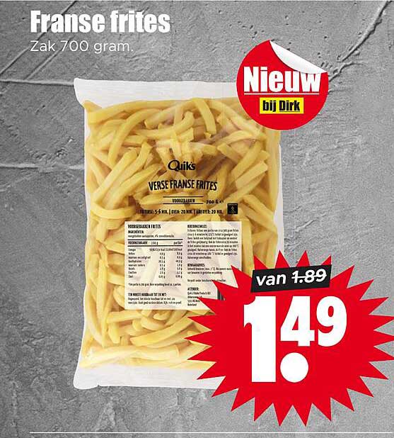 Franse frites Zak 700 gram
