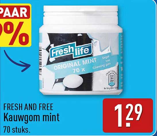 Fresh and free Kauwgom mint 70 stuks