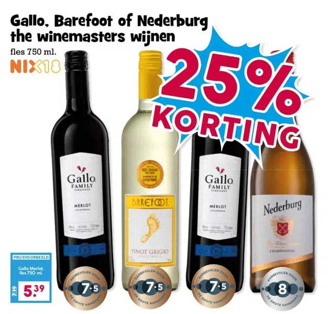 Gallo, Barefoot of Nederburg the winemasters wijnen 25% KORTING