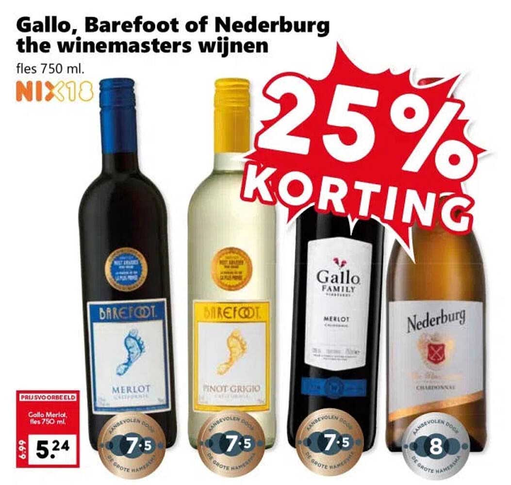 Gallo, Barefoot of Nederburg the winemasters wijnen