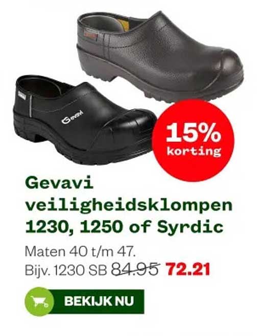 Gevavi veiligheidsklompen 1230, 1250 of Syrdic 15% korting