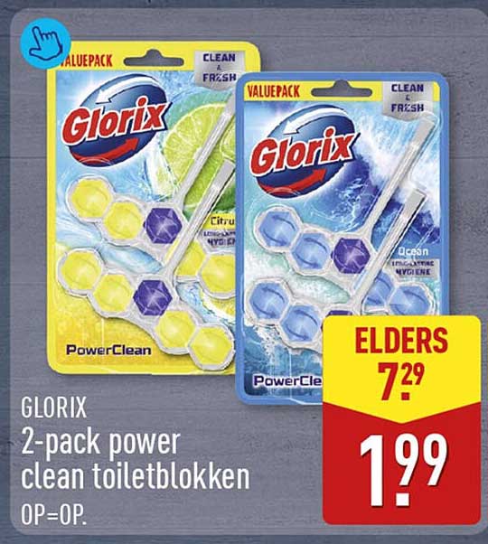 GLORIX 2-pack power clean toiletblokken OP=OP