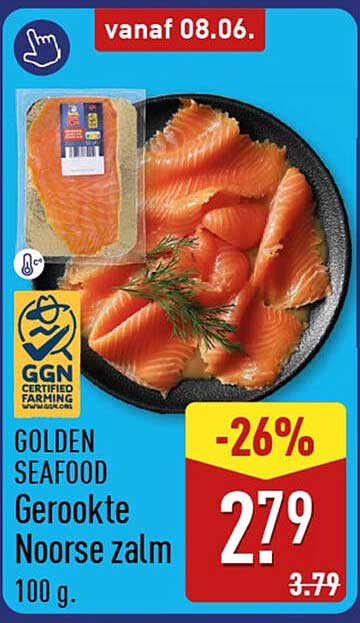 GOLDEN SEAFOOD Gerookte Noorse zalm 100 g -26%