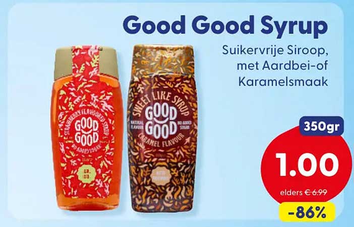 Good Good Syrup Suikervrije Siroop, met Aardbei- of Karamelsmaak