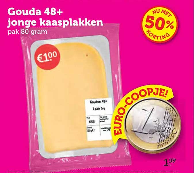 Gouda 48+ jonge kaasplakken pak 80 gram