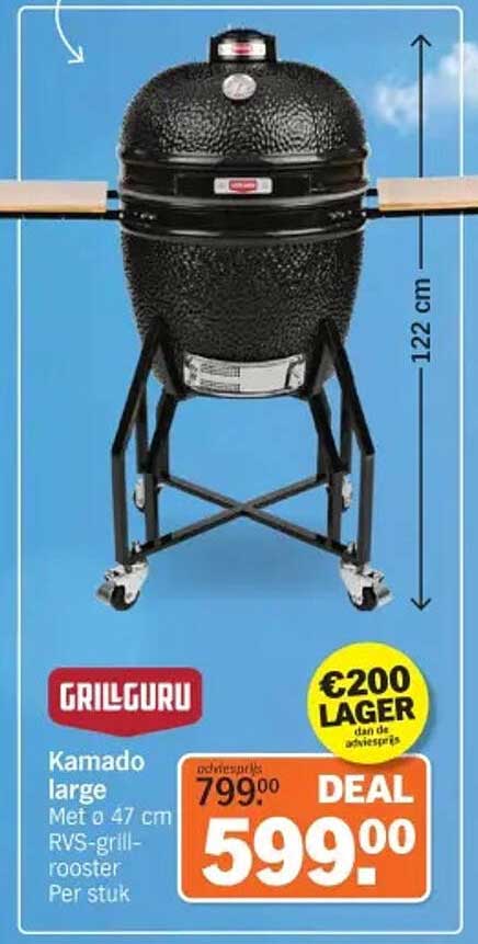 GRILGURU Kamado large Met ø 47 cm RVS-grillrooster Per stuk