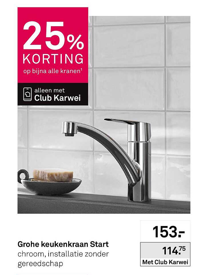 Grohe keukenkraan Start chroom, installatie zonder gereedschap 25% KORTING op bijna alle kranen