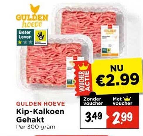 GULDEN HOEVE Kip-Kalkoen Gehakt Per 300 gram