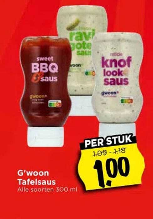 G'woon Tafelsaus Alle soorten 300 ml PER STUK