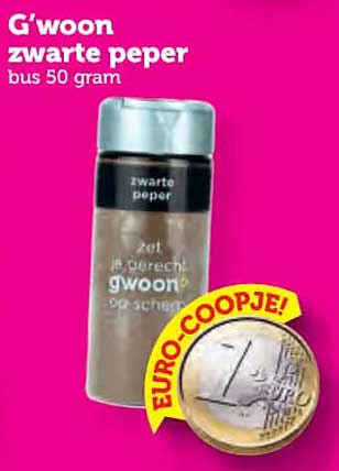 G'woon zwarte peper bus 50 gram EURO-OOPJE!