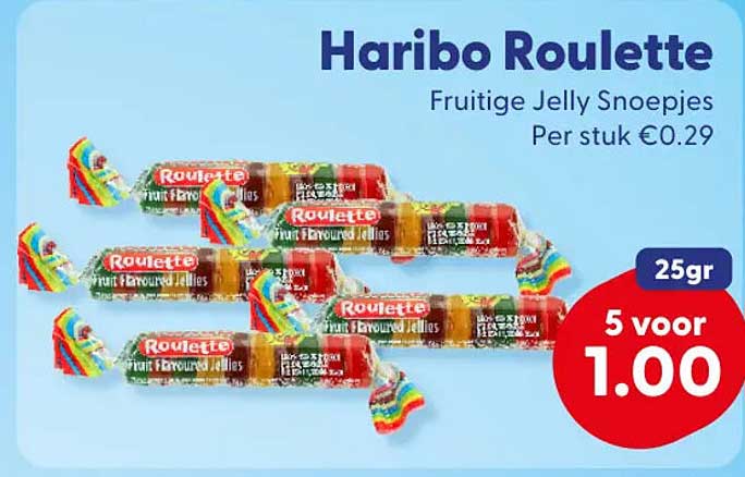 Haribo Roulette Fruitige Jelly Snoepjes 25gr 5 voor 1.00