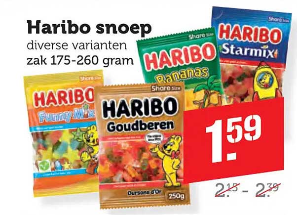 Haribo snoep diverse varianten zak 175-260 gram