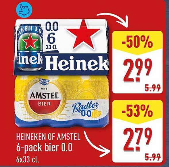 HEINEKEN OF AMSTEL 6-pack bier 0.0 6x33 cl.
