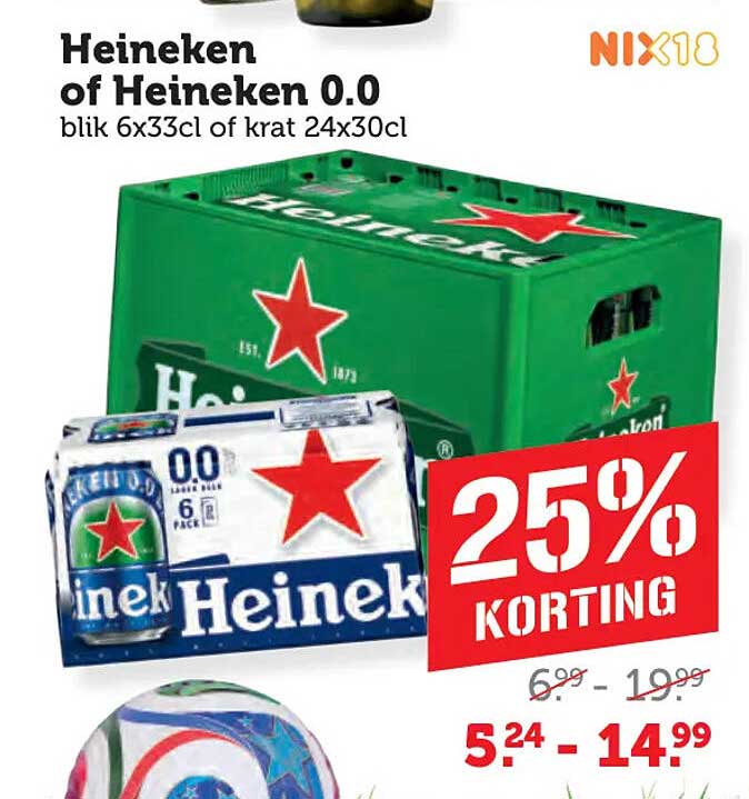 Heineken of Heineken 0.0 blik 6x33cl of krat 24x30cl 25% korting