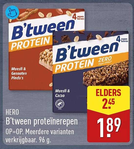 HERO B'tween proteïnerepen OP=OP. Meerdere varianten verkrijgbaar. 96 g.