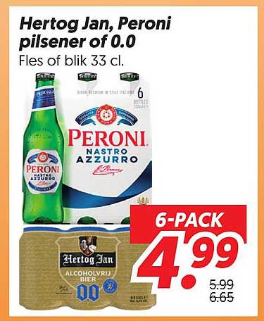 Hertog Jan, Peroni pilsener of 0.0 Fles of blik 33 cl. 6-PACK