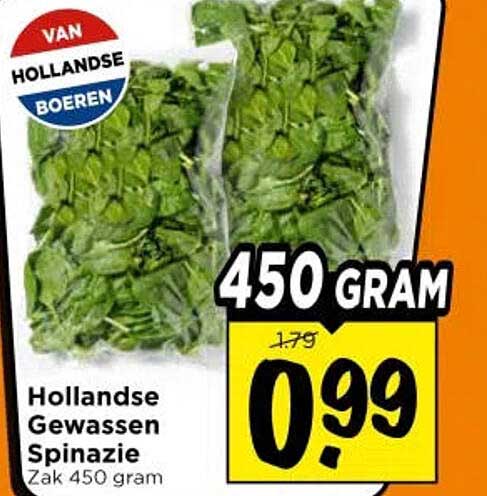 Hollandse Gewassen Spinazie Zak 450 gram