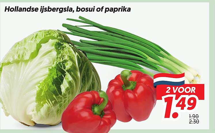 Hollandse ijsbergsla, bosui of paprika 2 voor 1,49