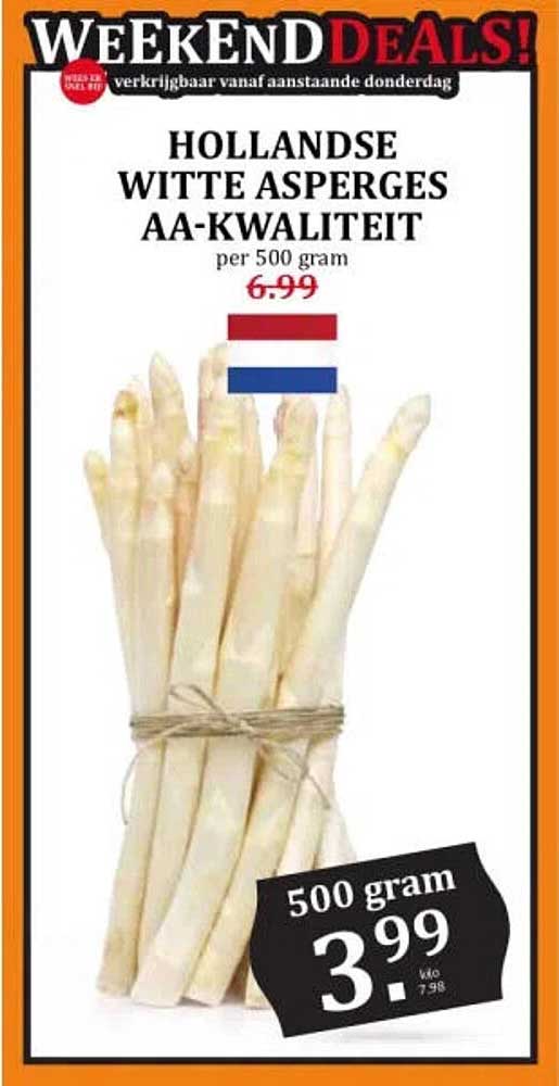 Hollandse Witte Asperges AA-kwaliteit per 500 gram