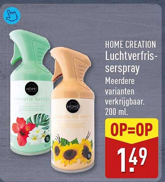 HOME CREATION Luchtverfrisserspray Meerdere varianten verkrijgbaar. 200 ml. OP=OP