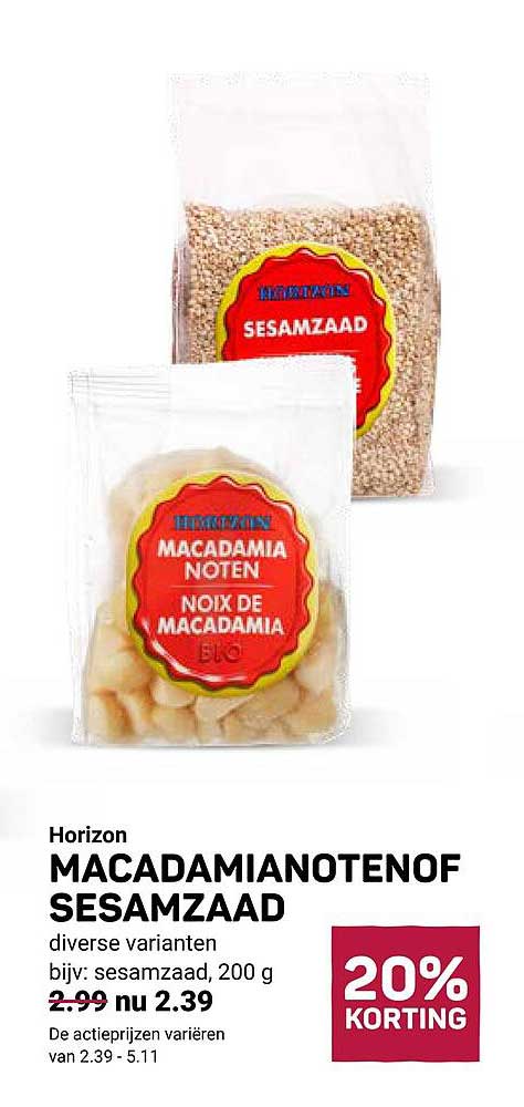 Horizon macadamianoten of sesamzaad diverse varianten