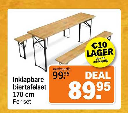 Inklapbare biertafelset 170 cm Per set