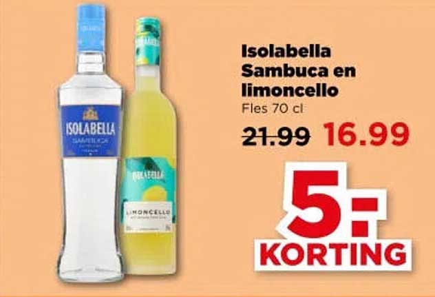 Isolabella Sambuca en limoncello Fles 70 cl 5,- KORTING