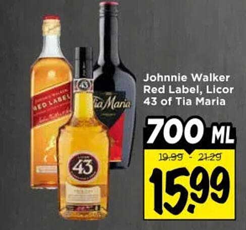 Johnnie Walker Red Label, Licor 43 of Tia Maria 700 ML