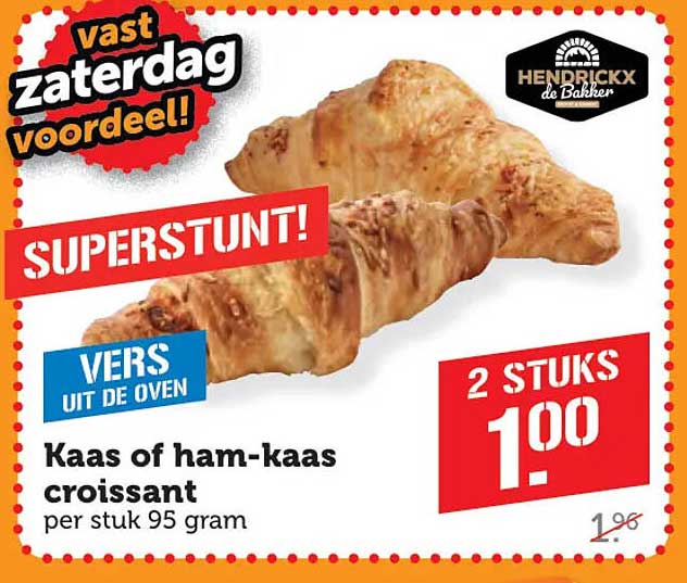 Kaas of ham-kaas croissant per stuk 95 gram 2 STUKS 1.00