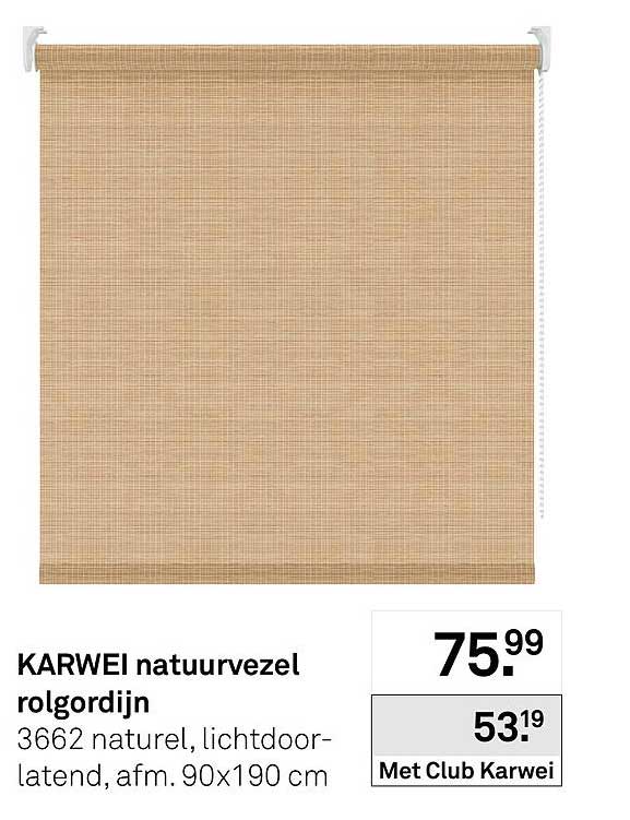 KARWEI natuurvezel rolgordijn 3662 naturel, lichtdoorlatend, afm. 90x190 cm