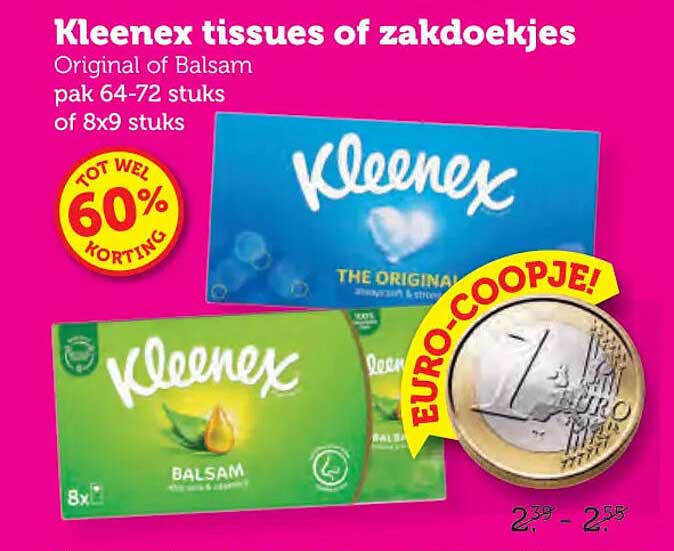 Kleenex tissues of zakdoekjes Original of Balsam pak 64-72 stuks of 8x9 stuks