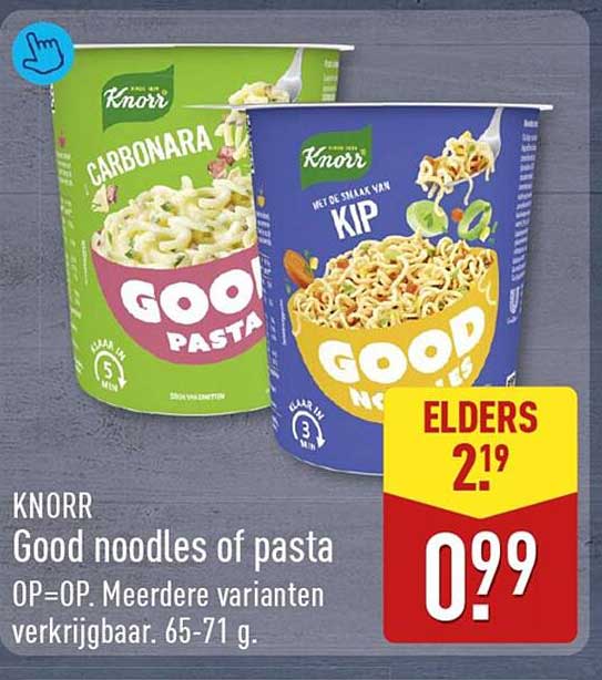 Knorr Good noodles of pasta OP=OP Meerdere varianten verkrijgbaar. 65-71 g.