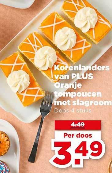 Korenlanders van PLUS oranje tompoucen met slagroom - Doos 4 stuks