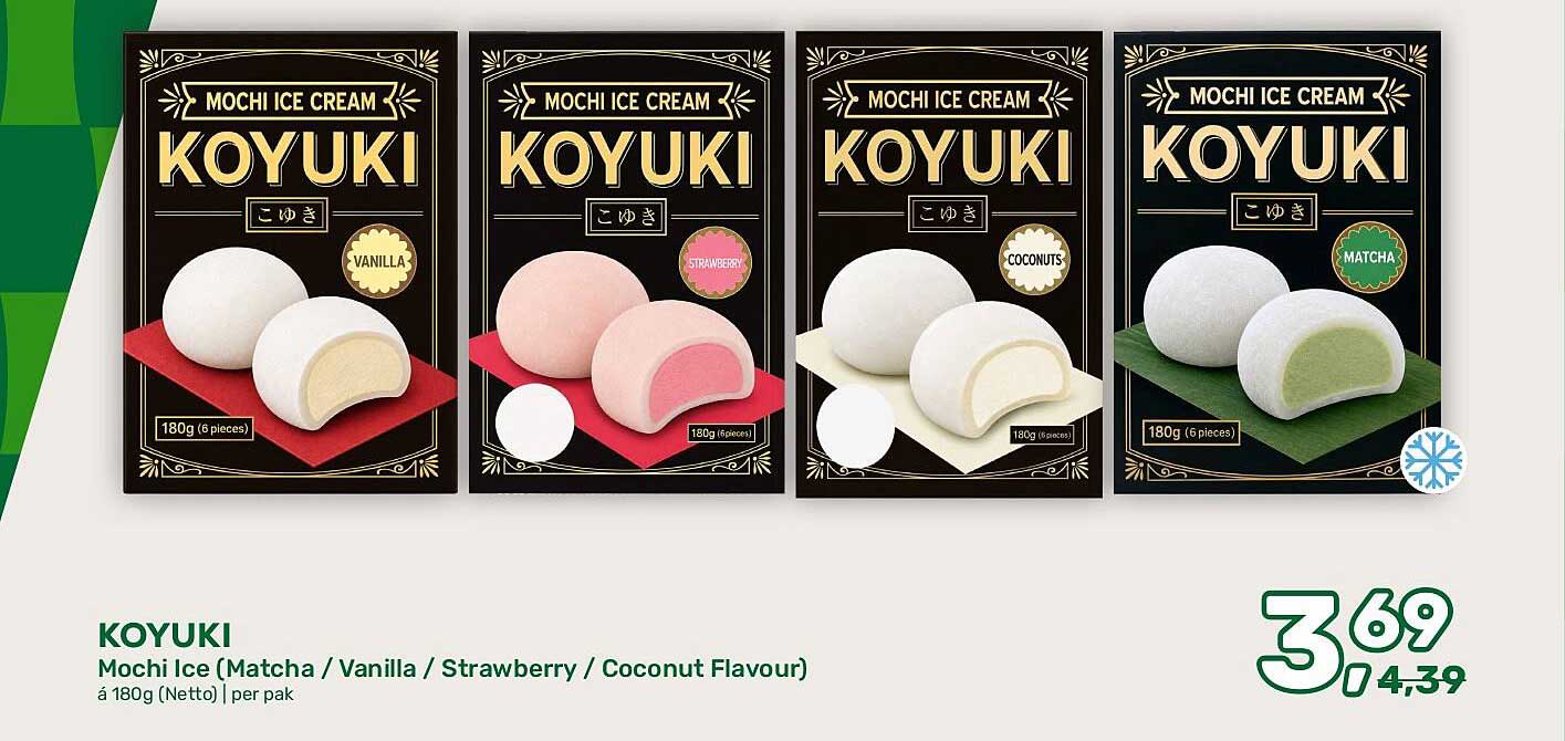 KOYUKI Mochi Ice (Matcha / Vanilla / Strawberry / Coconut Flavour) á 180g (Netto) | per pak