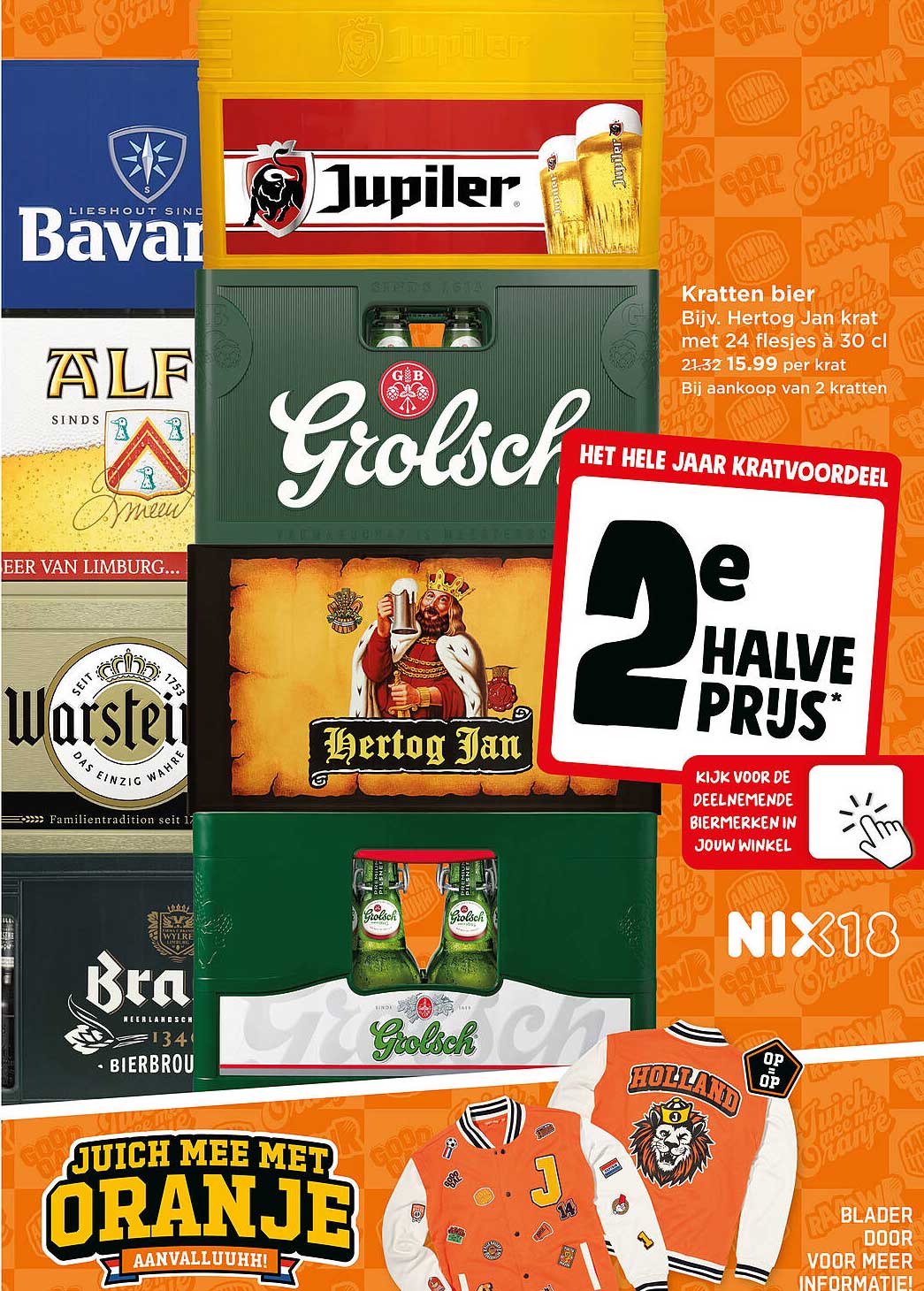 Kratten bier Bijv. Hertog Jan krat met 24 flesjes à 30 cl 2e halve prijs