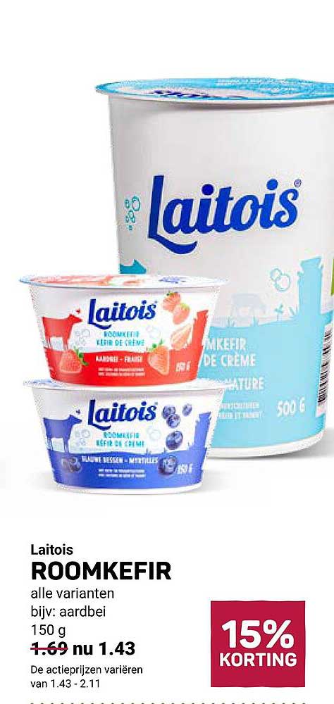 Laitois ROOMKEFIR alle varianten bijv: aardbei 150 g 15% KORTING
