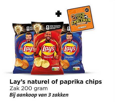 Lay’s naturel of paprika chips Zak 200 gram Bij aankoop van 3 zakken