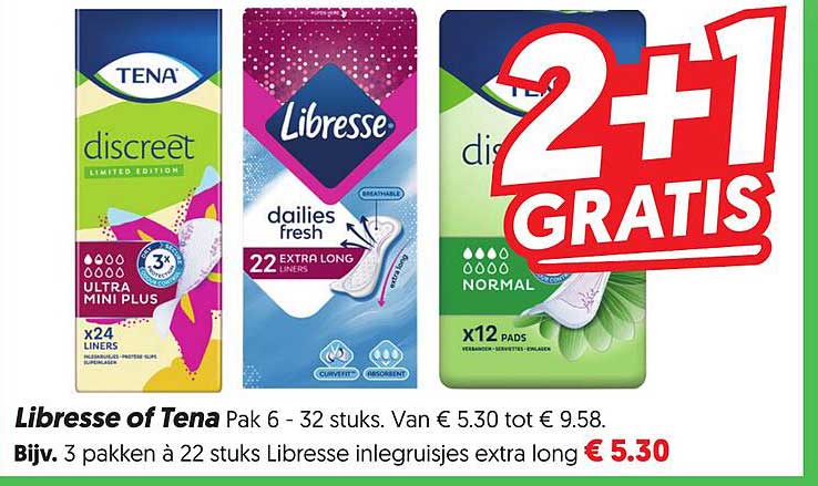 Libresse of Tena Pak 6 - 32 stuks 2+1 GRATIS