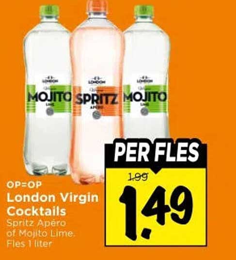 London Virgin Cocktails Spritz Apero of Mojito Lime per fles