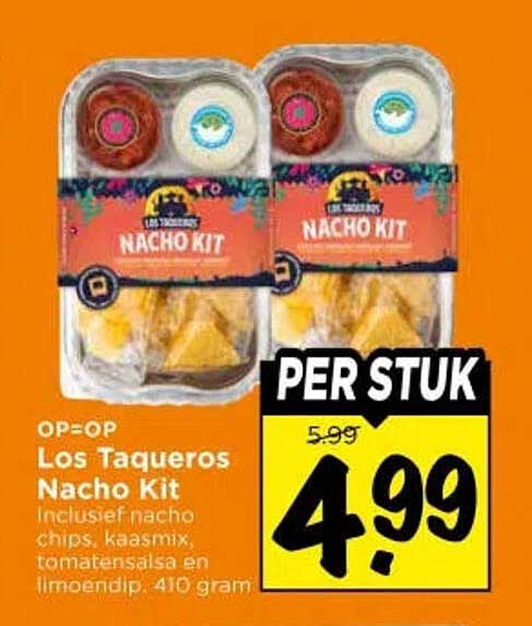 Los Taqueros Nacho Kit inclusief nacho chips, kaasmix, tomatensalsa en limoendip, 410 gram PER STUK