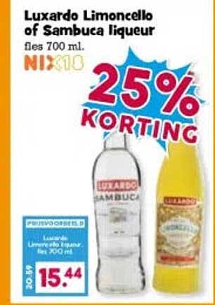 Luxardo Limoncello of Sambuca liqueur fles 700 ml. 25% korting