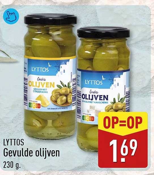 LYTTOS Gevulde olijven 230 g. OP=OP