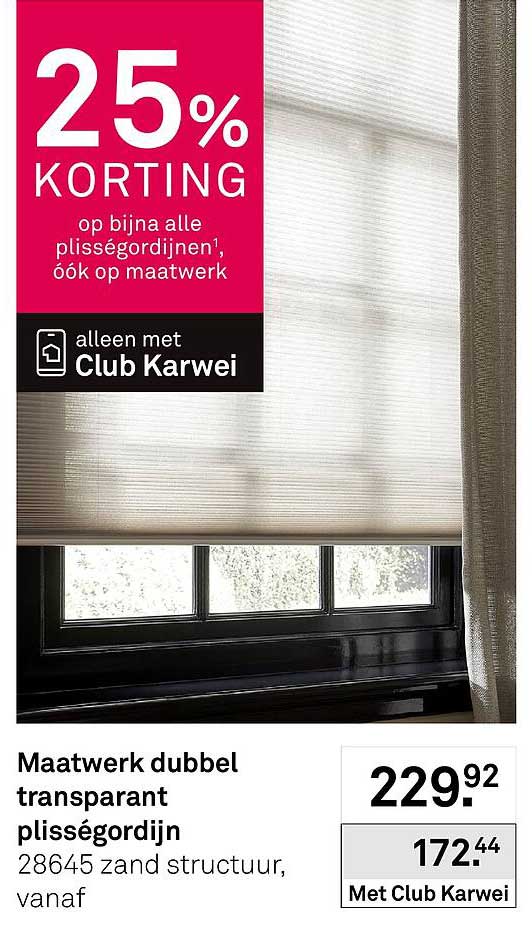Maatwerk dubbel transparant plisségordijn 28645 zand structuur, vanaf 25% KORTING op bijna alle plisségordijnen, óók op maatwerk alleen met Club Karwei