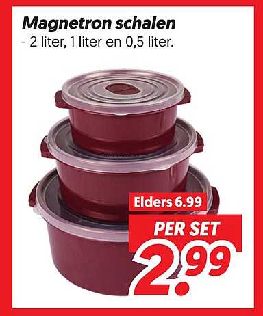 Magnetron schalen - 2 liter, 1 liter en 0,5 liter.