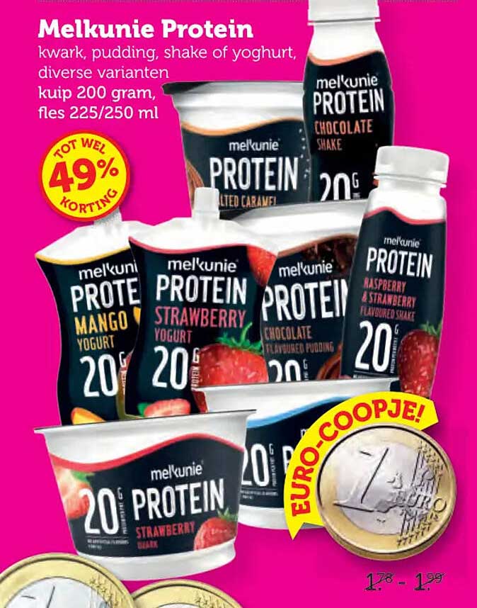 Melkunie Protein kwark, pudding, shake of yoghurt, diverse varianten kuip 200 gram, fles 225/250 ml