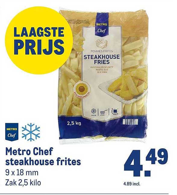 Metro Chef steakhouse frites 9 x 18 mm Zak 2,5 kilo