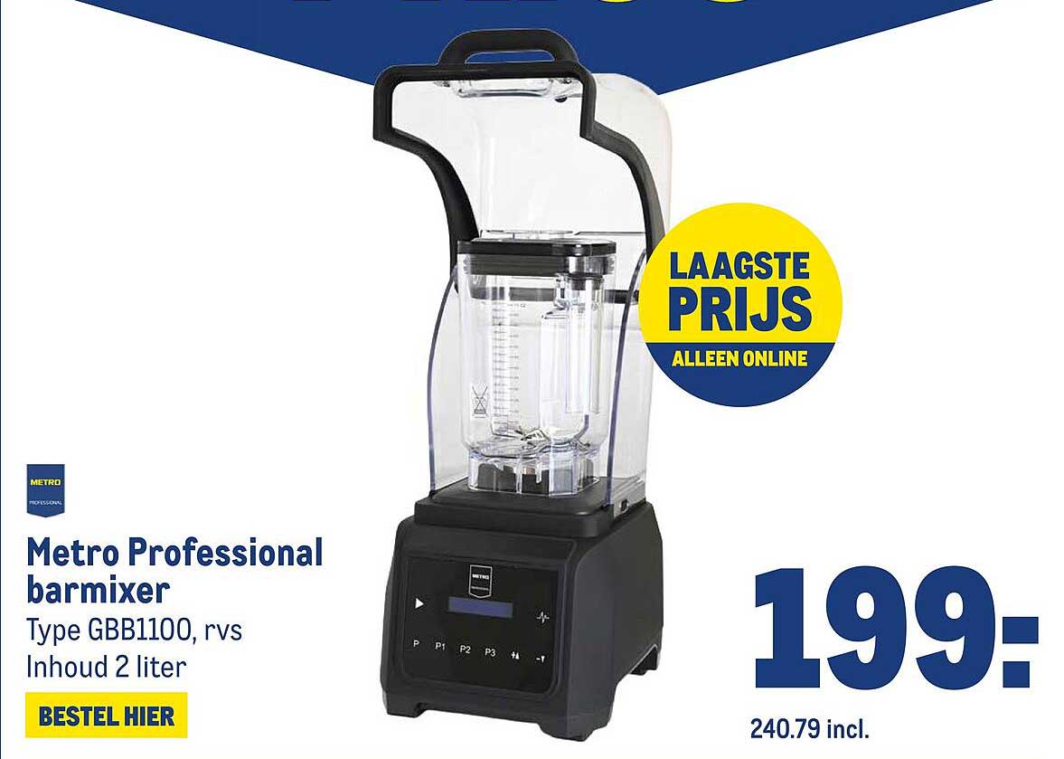 Metro Professional barmixer Type GBB1100, rvs Inhoud 2 liter