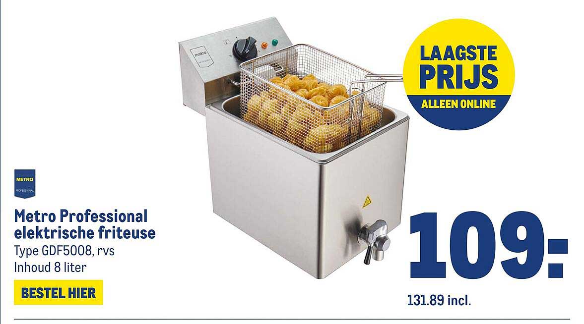 Metro Professional elektrische friteuse Type GDF5008, rvs Inhoud 8 liter